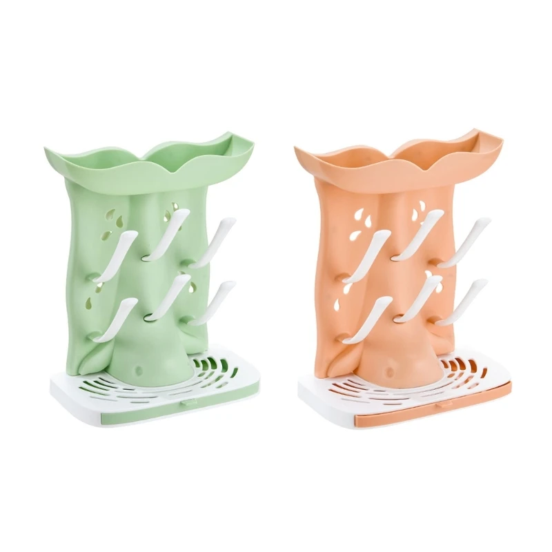 

Space Saving Baby Bottle Rack with Tray ABS Baby Bottle Storage Rack 6 Pegs
