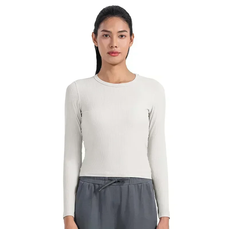 Lemon All It Takes Ribbed Fabric Slim Elastic Sport Long Sleeve Shirts Women Breathable Quick Drying Running Fitness T-shirt Top