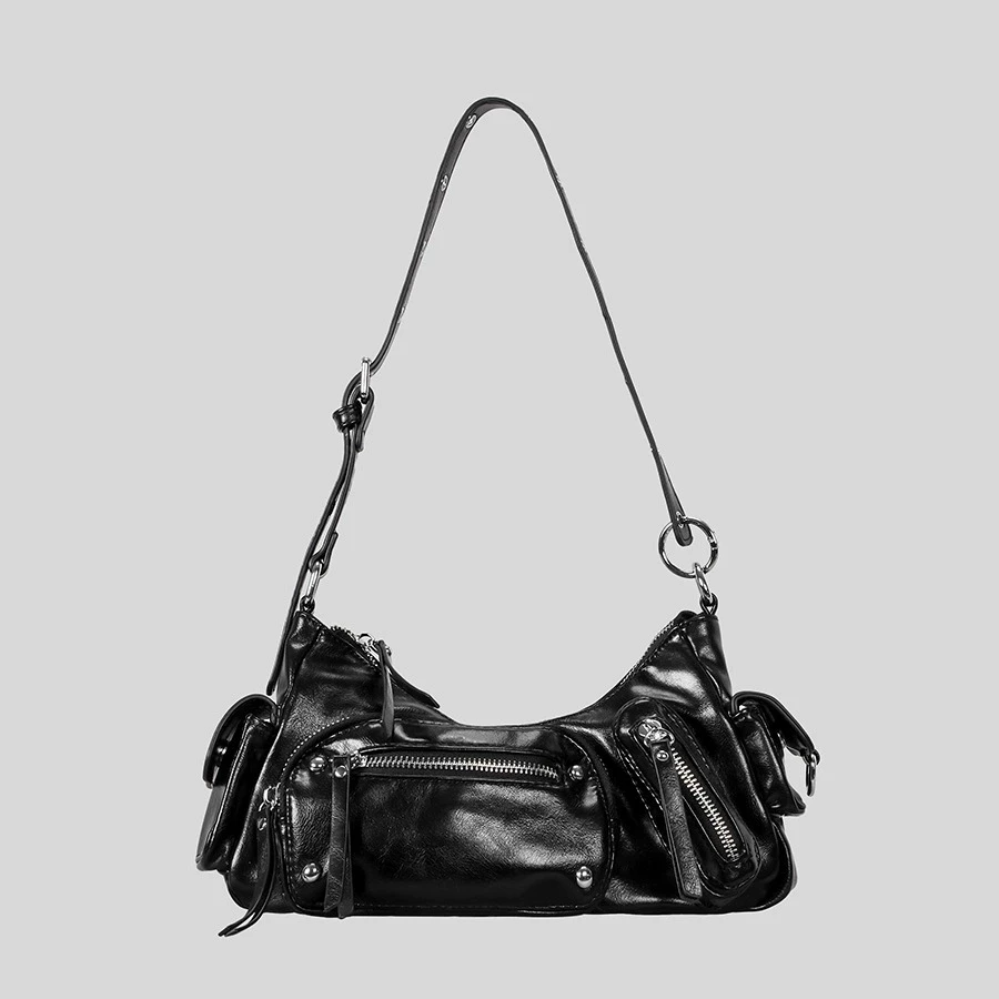 Fashion Multi-Zipper Underarm Bag Luxury Designer Pu Leather Shouder Crossbody Bags Trend Punk Motorcycle Bag 2025
