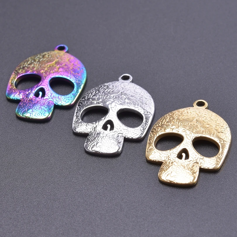

10pcs/Lot Women's Fashion Jewelry Skull Flower Stainless Steel Charms Accessories Handmade Necklace For Men Pendants Making Bulk