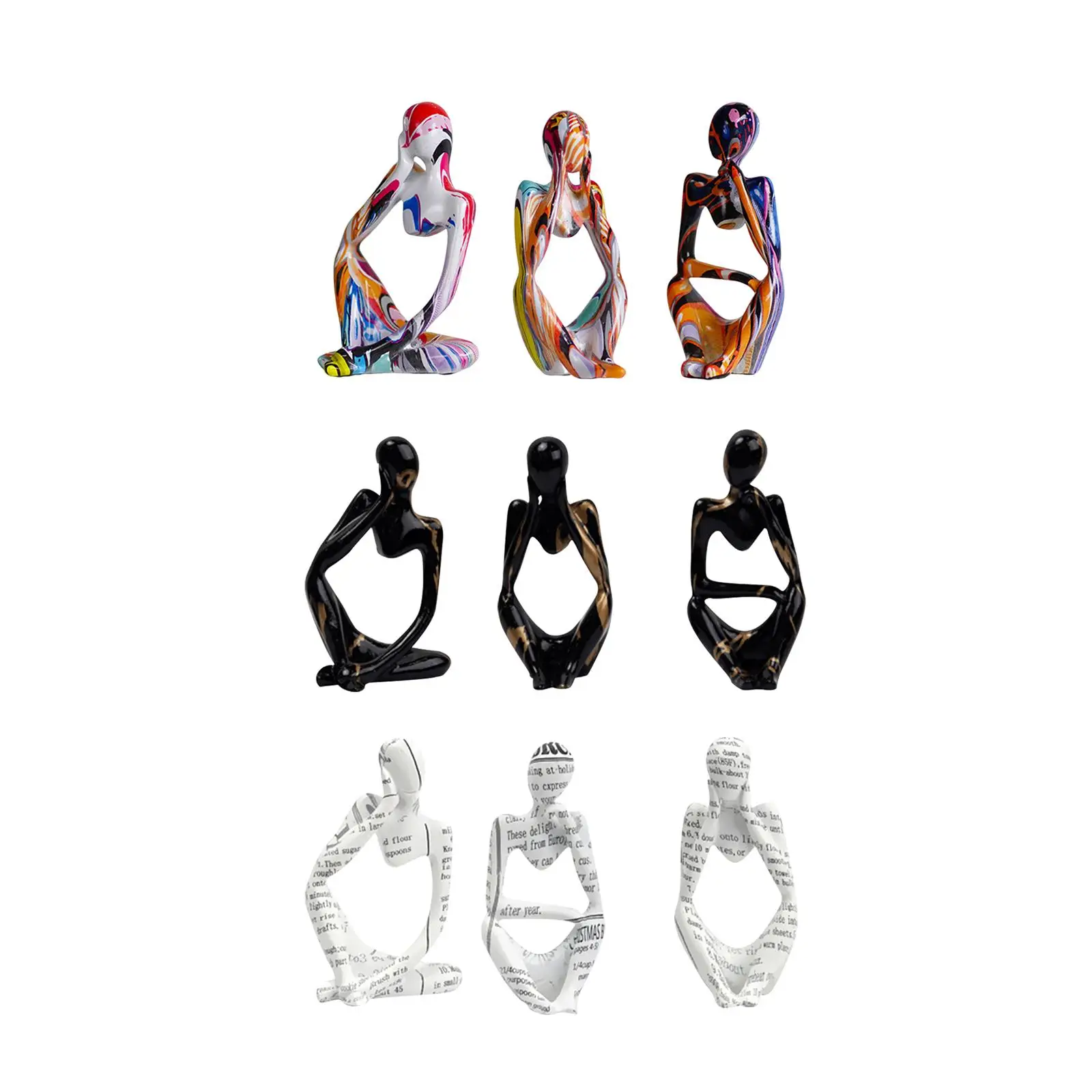 

3x Abstract Thinker Statues Figurines for Bookcase Living Room Decoration