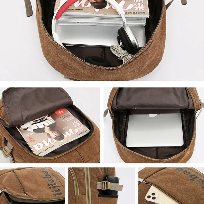 2024 New Canvas Backpack Korean Edition Casual Men's And Women's Campus Backpack Foldable Design Soft Hiking Travel Backpack