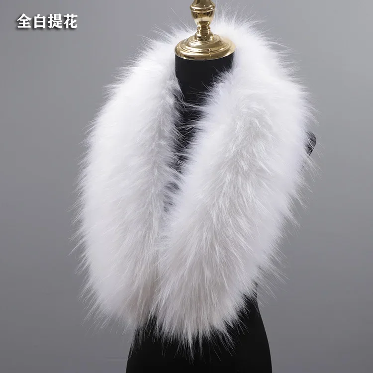 2021 고품질 가짜 모피 칼라 여성 겨울 따뜻한 액세서리 90*20cm 럭셔리 남성 다운 재킷 후드 모피 장식 스카프 목도리
