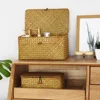 Wicker Rattan Woven Storage Basket Daily Home Wardrobe Clothing Grocery Laundry Basket With Lid Desktop Cosmetics Storage Box 2