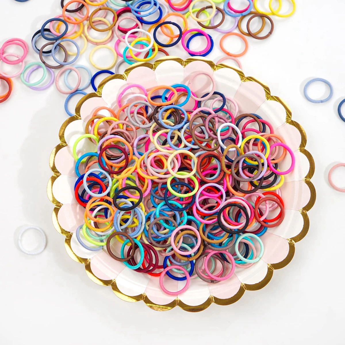 100PCS fascette per capelli per bambini, 36 multicolori 2cm di diametro senza piega elastici per capelli in gomma per dita, piccoli capelli sottili coda di cavallo titolari Hai