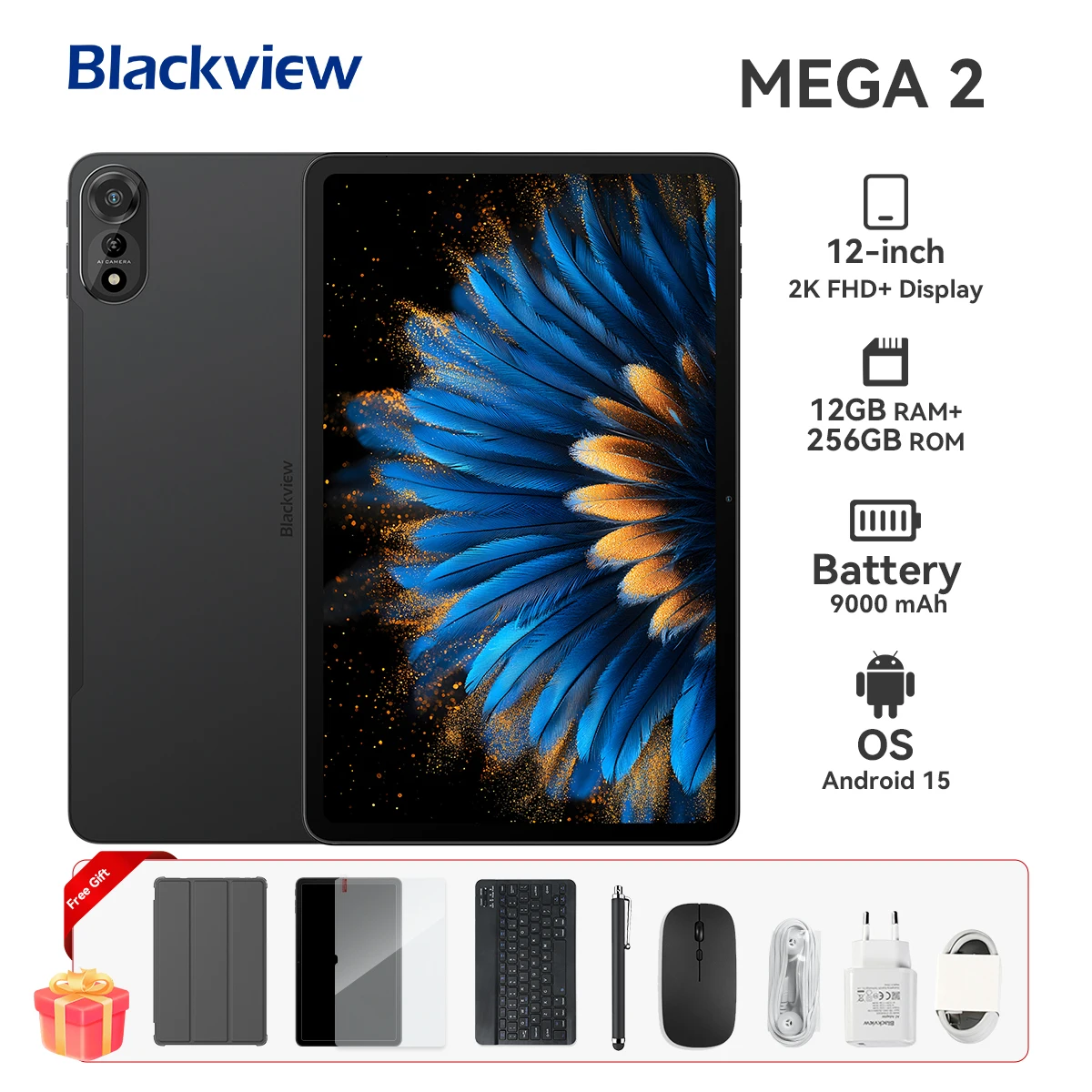 Blackview MEGA 2 Tablet PC Set With Keyboard, Mouse, Stylus, 12