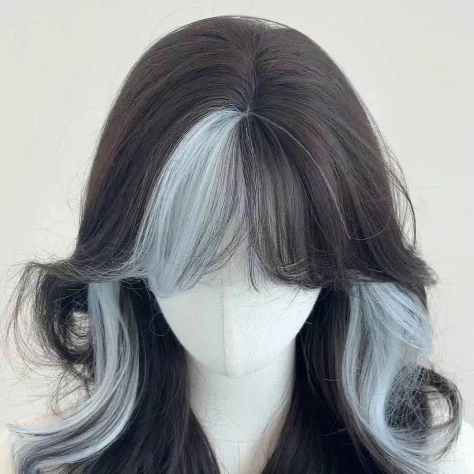 Blue Synthetic Mullet Wig with Bangs for Anime Cosplay