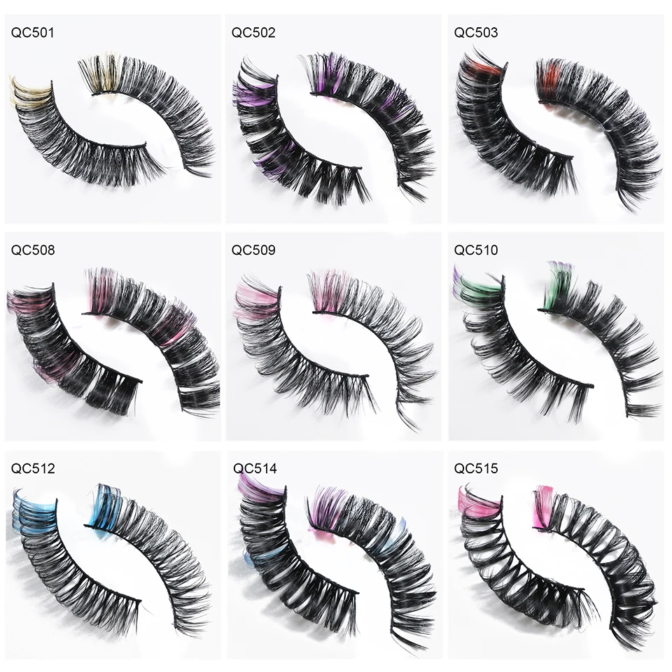 Colored Lashes Makeup Dramatic Halloween Party Fluffy Eye Lashes with Color Streaks Wholesale Color Lashes