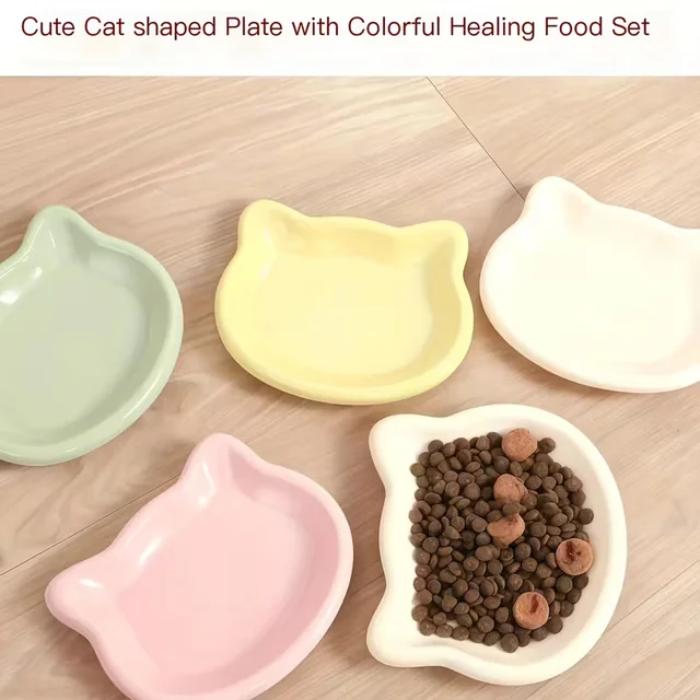 4pcs Premium Shallow Pet Dish in 4 Colors | Ideal for Dwarf Cats & Small Breeds | Keeps Paws Clean, Perfect for Wet/Dry Food