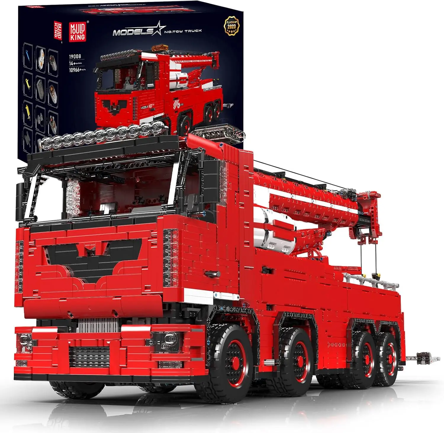 MOULD KING 19008 Technology Remote Controlled Engineering Tow Truck Building Blocks Pneumatic Crane Truck Gift Toys for Adults