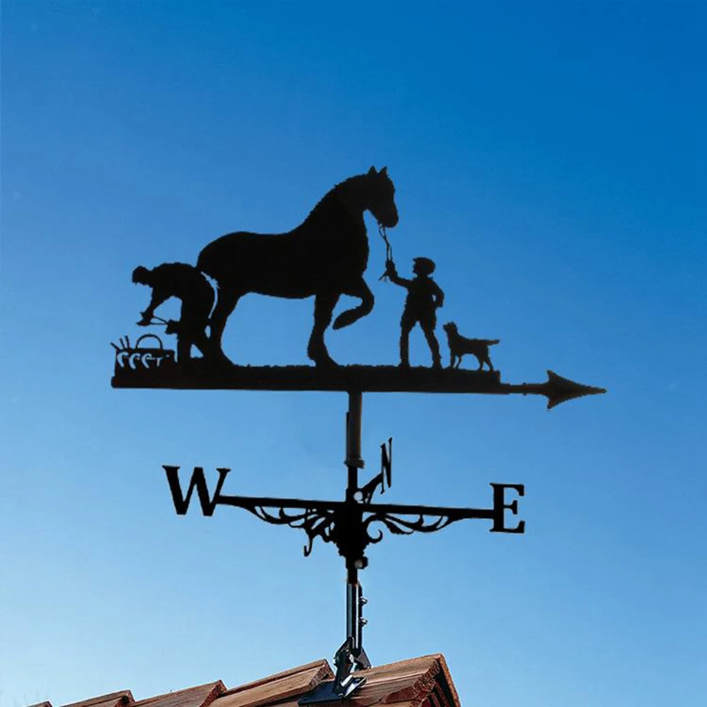 

Metal Weathervane Farmer and Horse Mount Weather Vane Wind Direction Indicator
