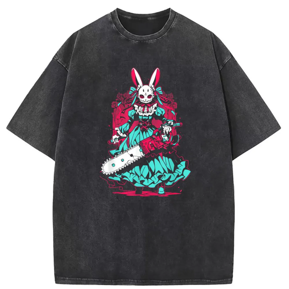 

Horror Rabbit Tshirt Washed Latest Gothic Long Sleeve Men Sweatshirts Classic Sportswears Halloween T Shirt