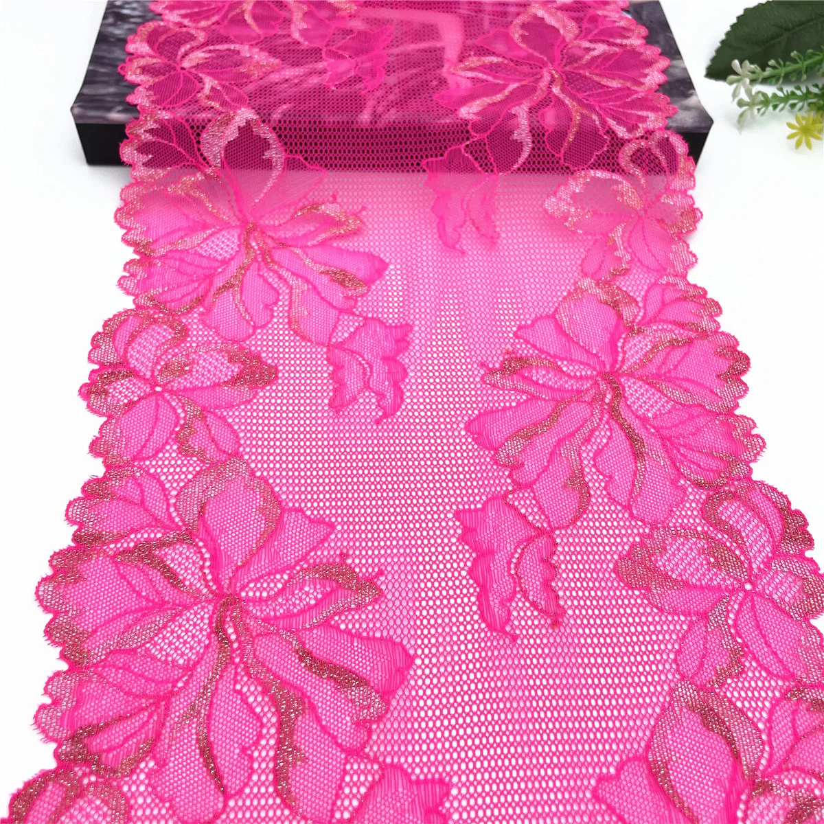3y/lot Width 9inch 23cm Hot Pink Shiny Elastic Stretch Lace Trim Lingerie Sewing Craft DIY Apparel Fabric Lace Garment Accessory 1