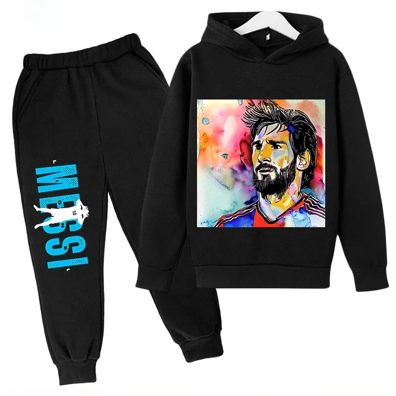 thumbnail image 1 of Conjunto de sudadera con capucha para niños y pantalones deportivos de 2 piezas para niños y niñas Ropa infantil con estampado de Messi Ropa de bebé, 1 of 5