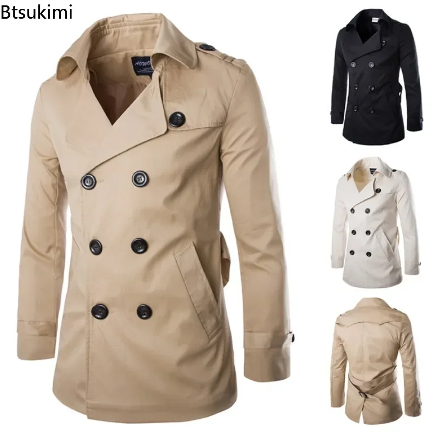 England Style Men's Trench Coat Fashion Cotton Double-breasted Mid-leng Jackets Boutique Windproof Coats Business Gentleman