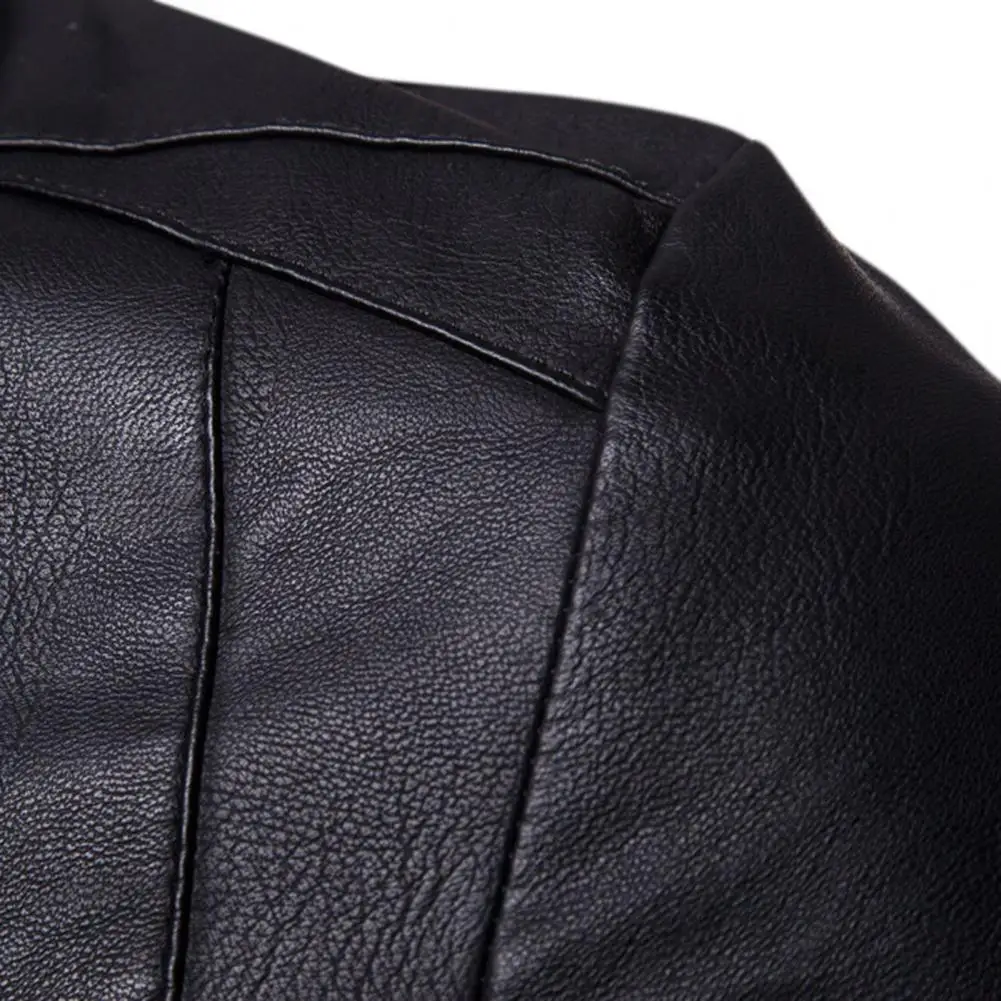 Description Picture 3 of itemSpring Autumn Men's Motorcycle Leather Jacket Solid Stand Collar Jackets Fashion Casual Trend Windproof Coat Streetwear