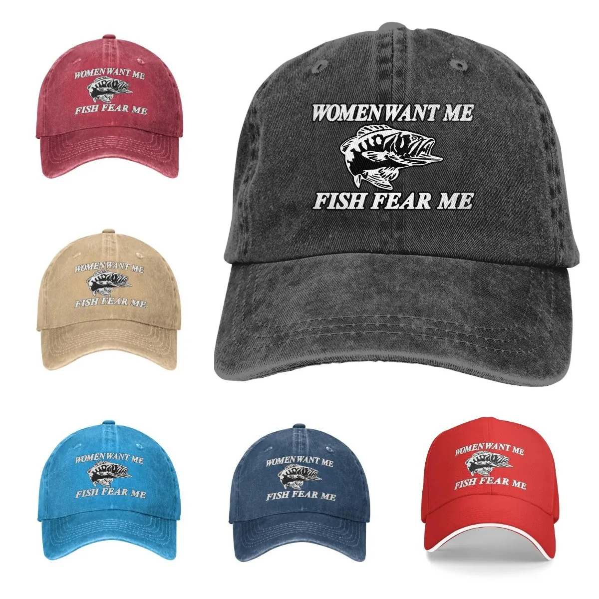 

2020 Best selling new arrinal Siuwud Women Want Me Fish Fear Me Washed Baseball Cap Trucker Hat Adult Unisex Adjustable Dad Hat
