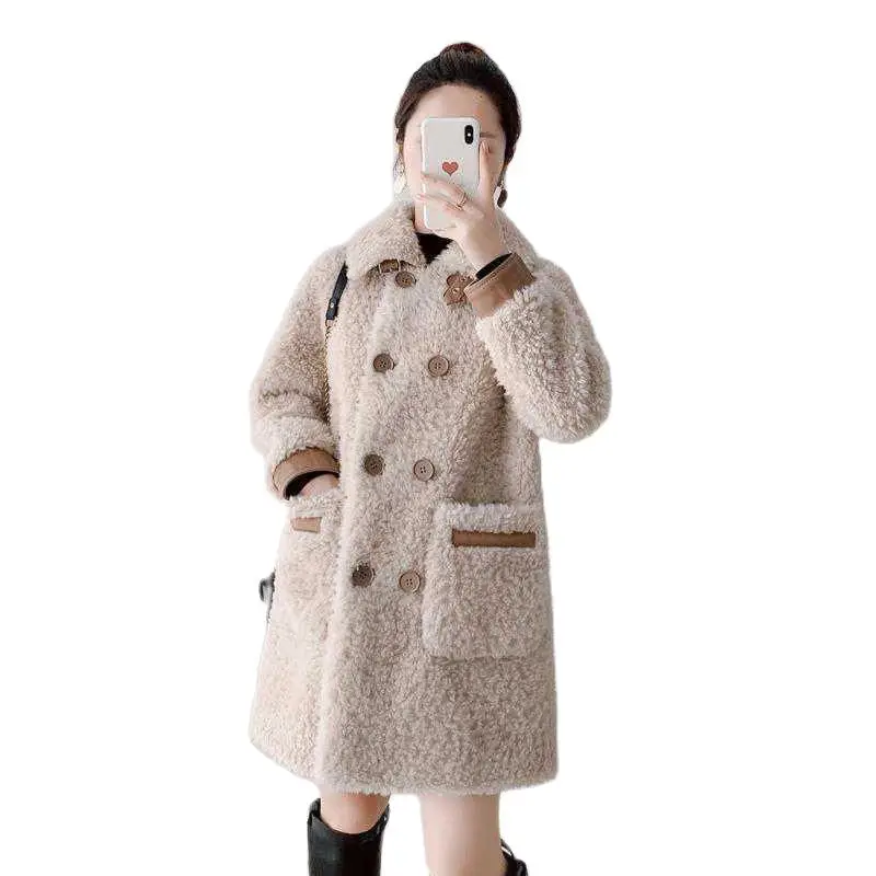 

Winter New 2022 Women's Imitate lambswool Jacket Female Coat Mid Long Velvet Thicken High Quality Warm Women Outwear Tops R2090