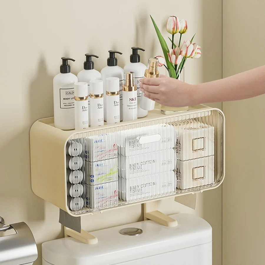 Toilet Shelf with Large Capacity, Multi-functional Wall-mounted Bathroom Storage Box Without Drilling 2