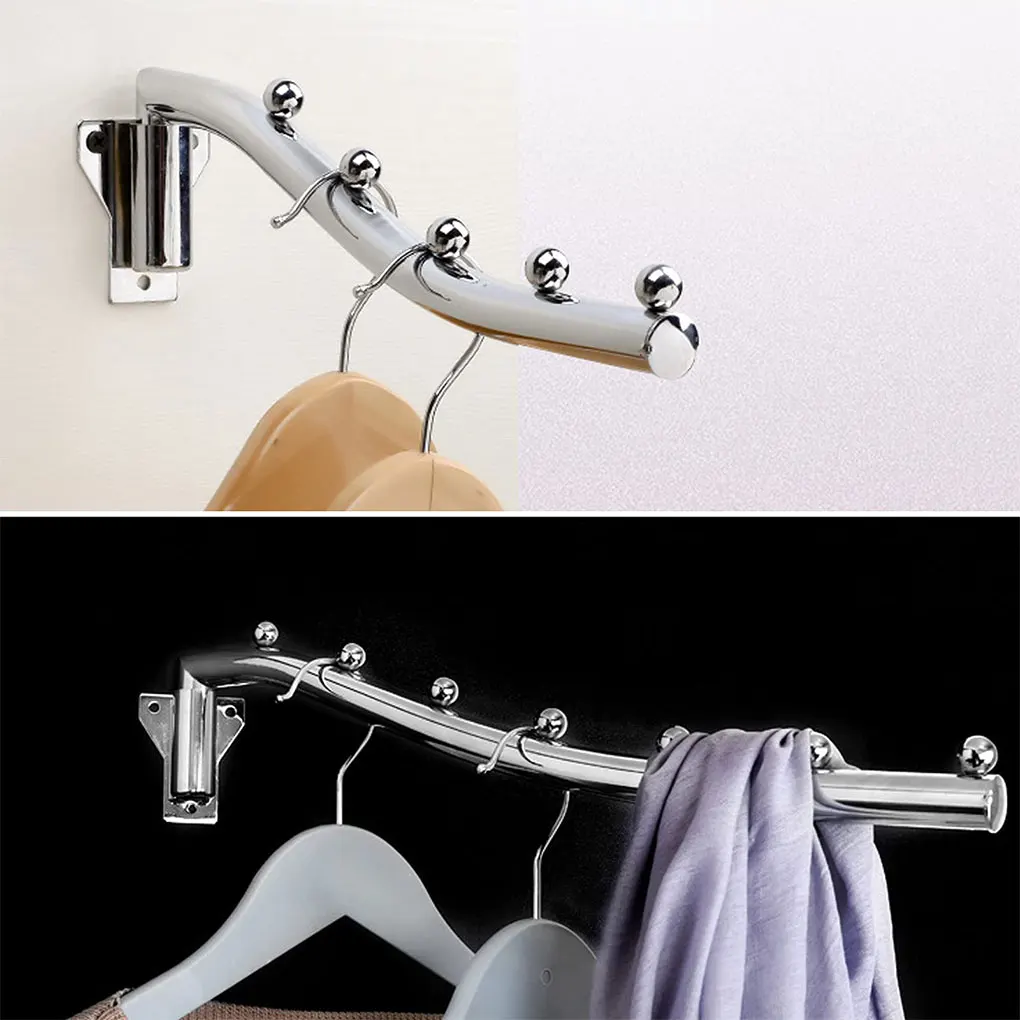 2pcs/set 180&deg;Foldable Wall Mounted Clothes Hanger Rack For Laundry Room Clothes Rail Wall Mounted