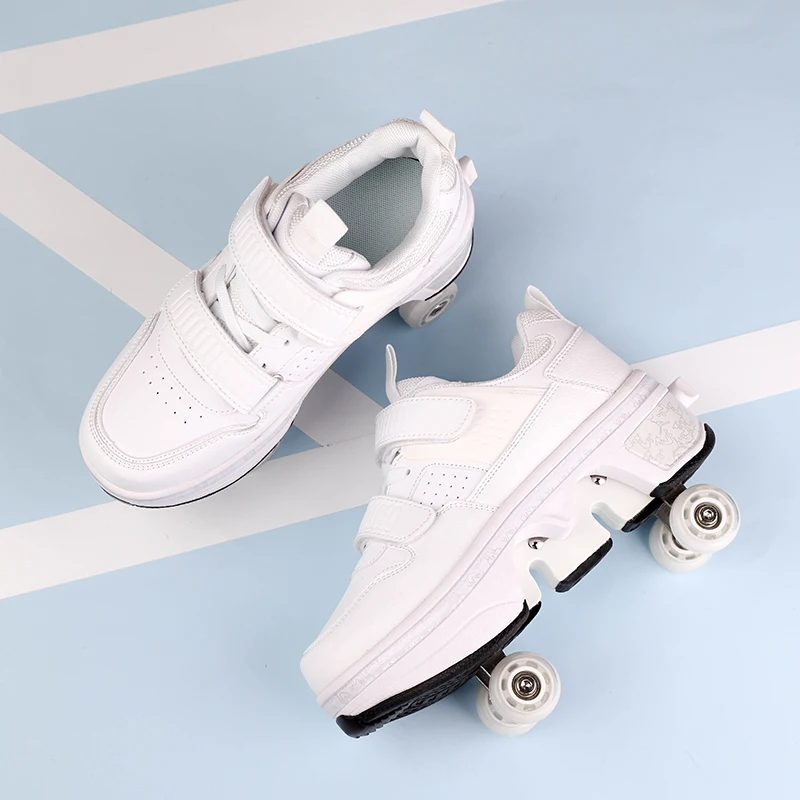 Children Wheels Shoes Roller Sneakers 4 Wheels Skates Adult Runaway Parkour Deformation Shoes Women Men Youth Kids Gift