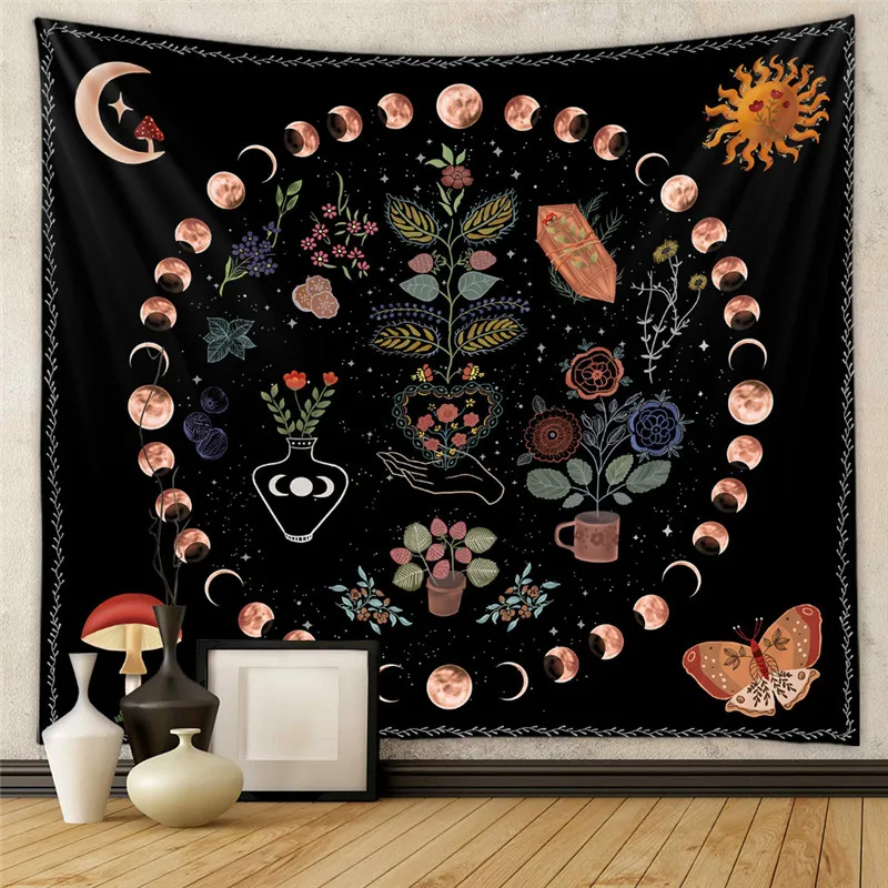 Cosmic Life Tree Tapestry Dreamy Big Tree Wall Blanket Home Decor Mysterious Sun Moon Background Wall Hanging Cloth for Bedroom