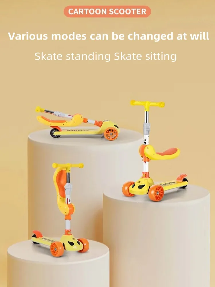 

Children's Folding Scooter Three-in-one Sliding Can Sit Light Music Sliding Yo Car Baby Travel Artifact Boy Girl Gift