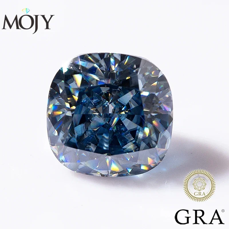 MOJY ViVid Blue Real Moissanite Loose Stones Cushion Cut 0.5ct~6ct Gemstone For Women Jewelry Diamond Ring Material With GRA
