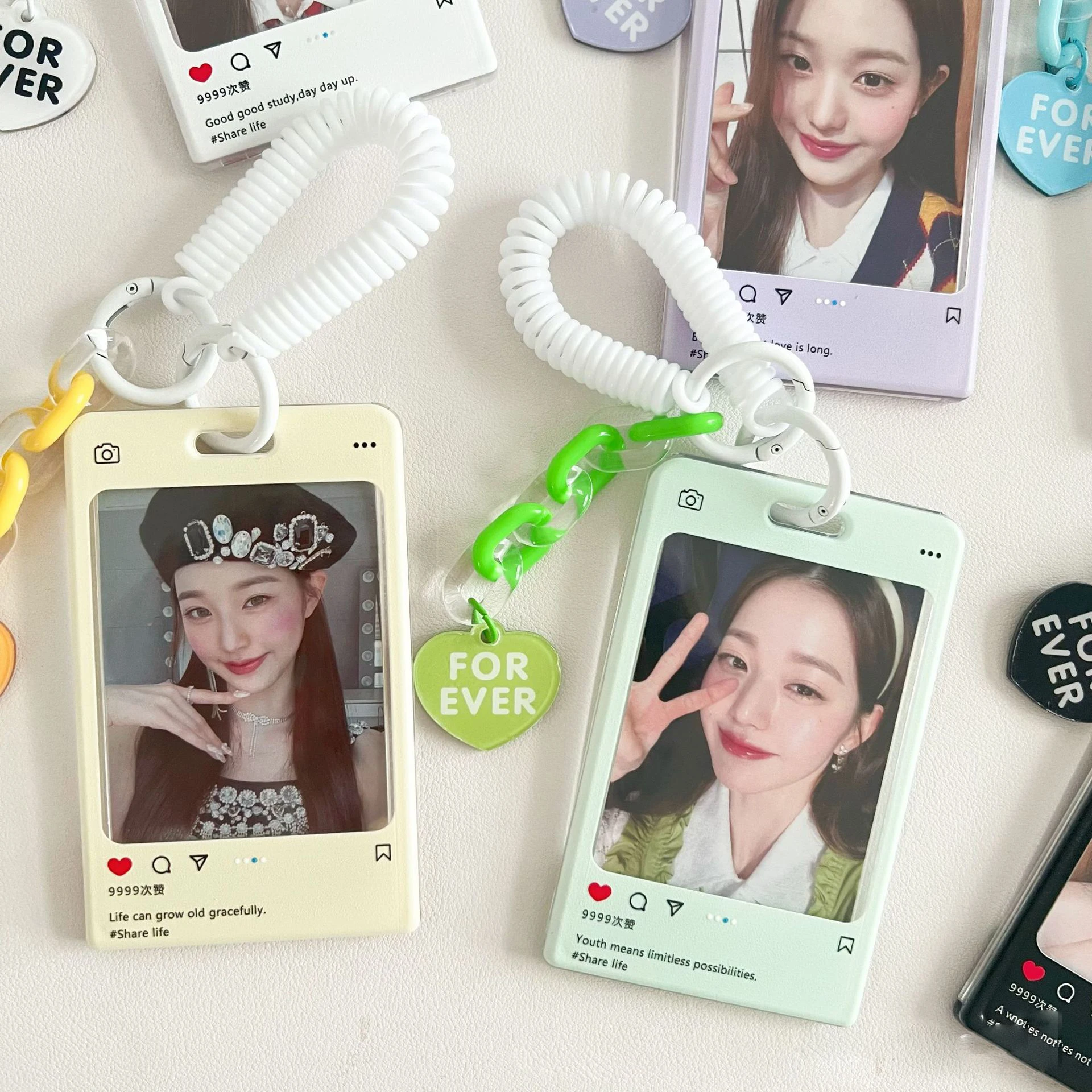 Cute Photo Card Holder Kpop Idol Postcard Protective Case Bus Student ID Card Sleeves Pendant Keychain Ins Kawaii Stationery