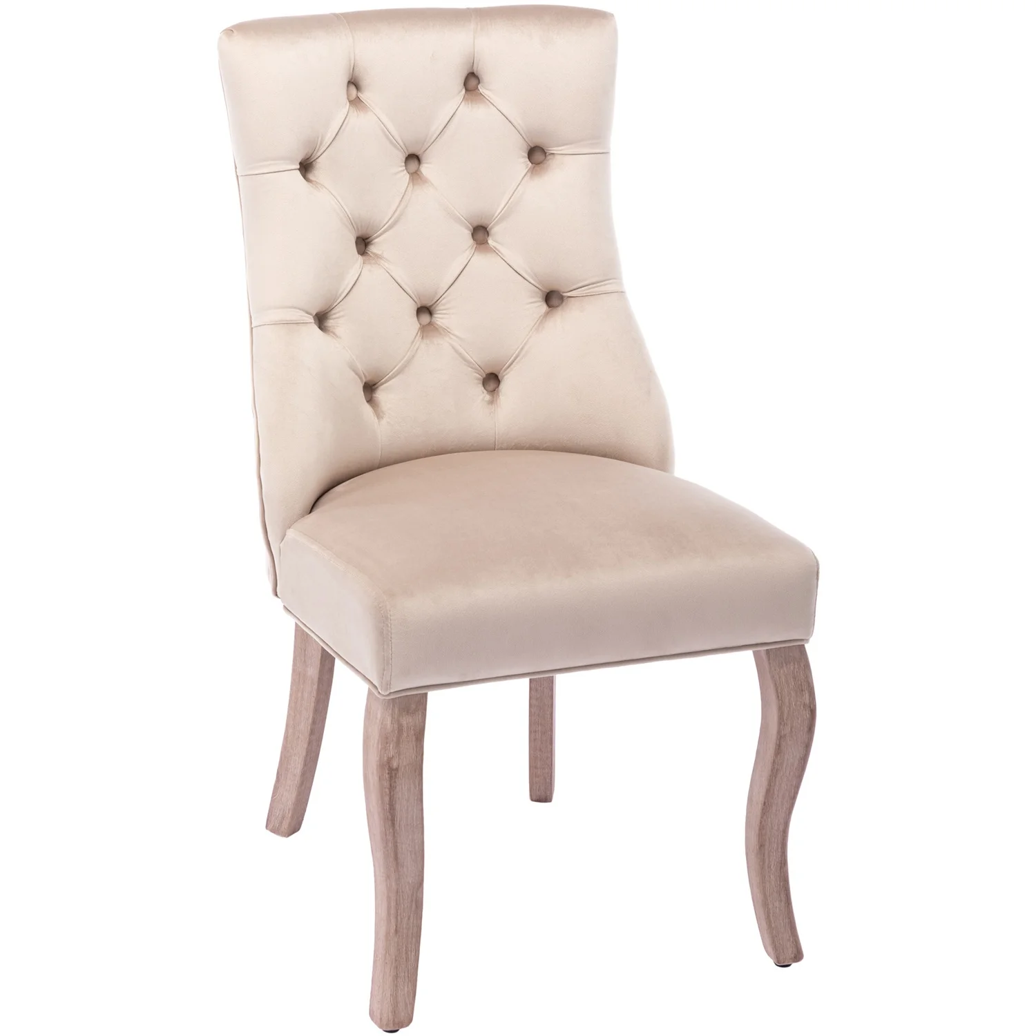 1 Pair of Elegant 4-foot Chair, Beige Velvet Dining Chair, High Backrest, With Button Padding, Solid Wood Frame, Beige – Detail 20