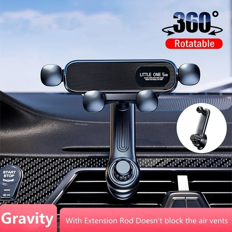 phone holder 360&deg; Rotation Gravity Car Phone Holder Air Vent Clip Navigation Stand Telescopic Air Outlet Phone Support 4.7-7 inc
