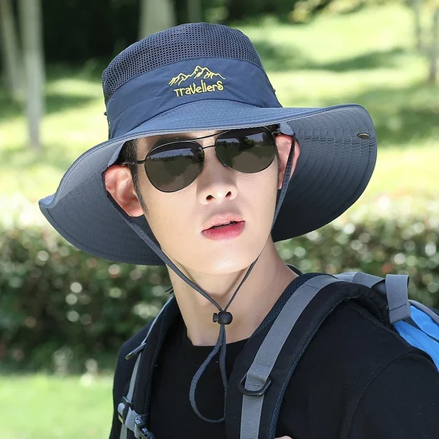 Vintage Style Men Wide Brim Bucket Hat Outdoor Fishing Hiking Sun  Protection Cap