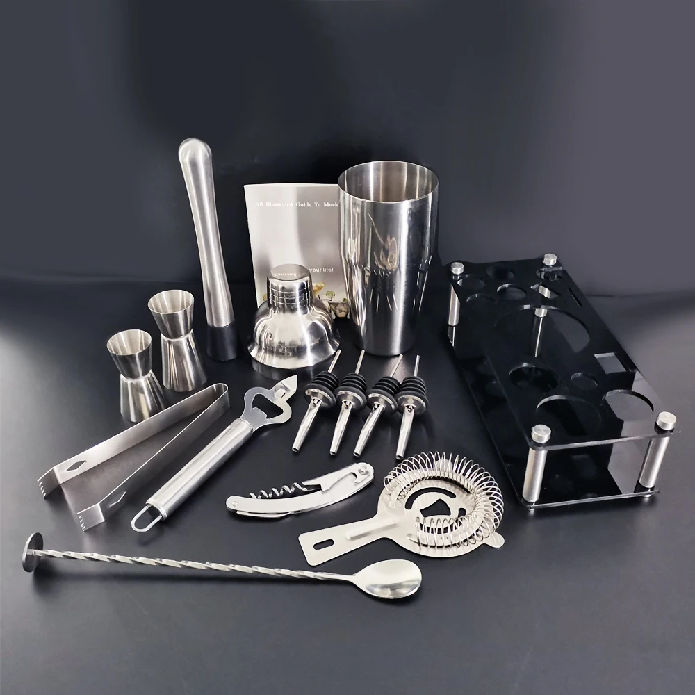 Boston Cocktail Shaker Stainless Steel Muddler Sticks Fruit Bar Tools Wine Tools With Rack 14Pieces