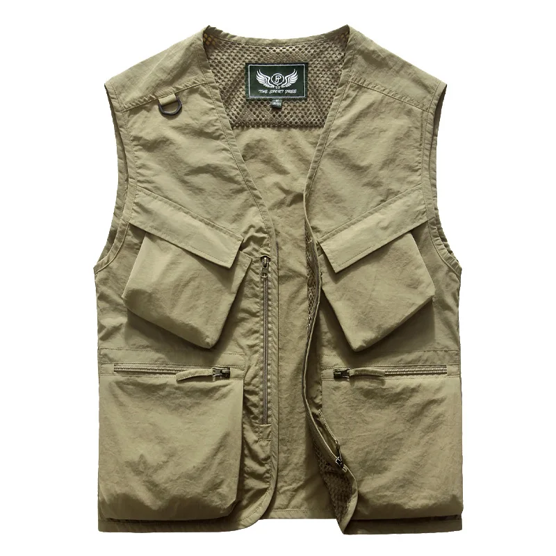 봄과 가을 조끼 야외 낚시 겉옷 멀티 가방 사진 남성 중년 및 노년 민소매 v 넥 탱크 탑