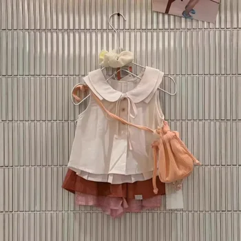 Abbigliamento per Bambini, Nuova Collezione Estiva 26, Camicia Stile Bambola per Bambine, Set Due Pezzi con Culotte Finte