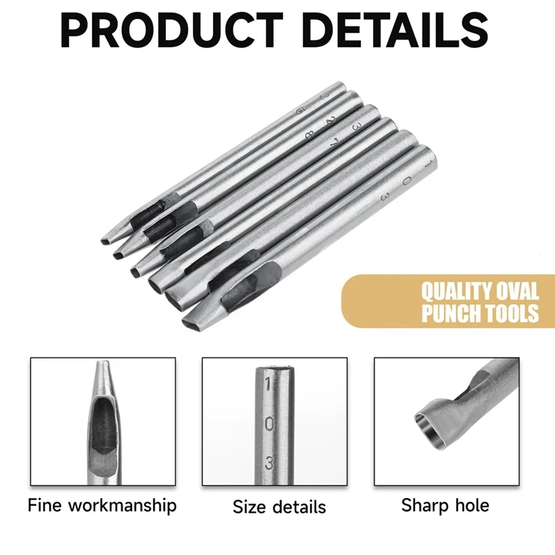 Oval Hole Punch For Leather 6 Sizes 6Mm-10Mm Hollow Leather Crafting Hand Punching Tool Kit
