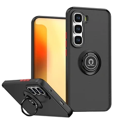 Enhanced Protective Armor Case with Magnetic Ring Stand and Shockproof Back Cover for Infinix Hot 60 Pro+ (Black Red)
