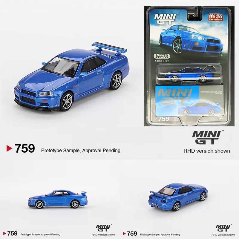 MINIGT 759 In Stock 1:64 Skyline GTR R34 V SPEC Bayside Blue