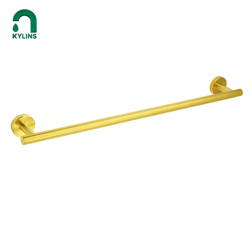 

KYLINS Brushed Gold SUS304 Round 600mm Hand Towel Rack Bathroom Wall Bath Towel Holder Rail Rack Towel Rod Bar Kitchen Storage