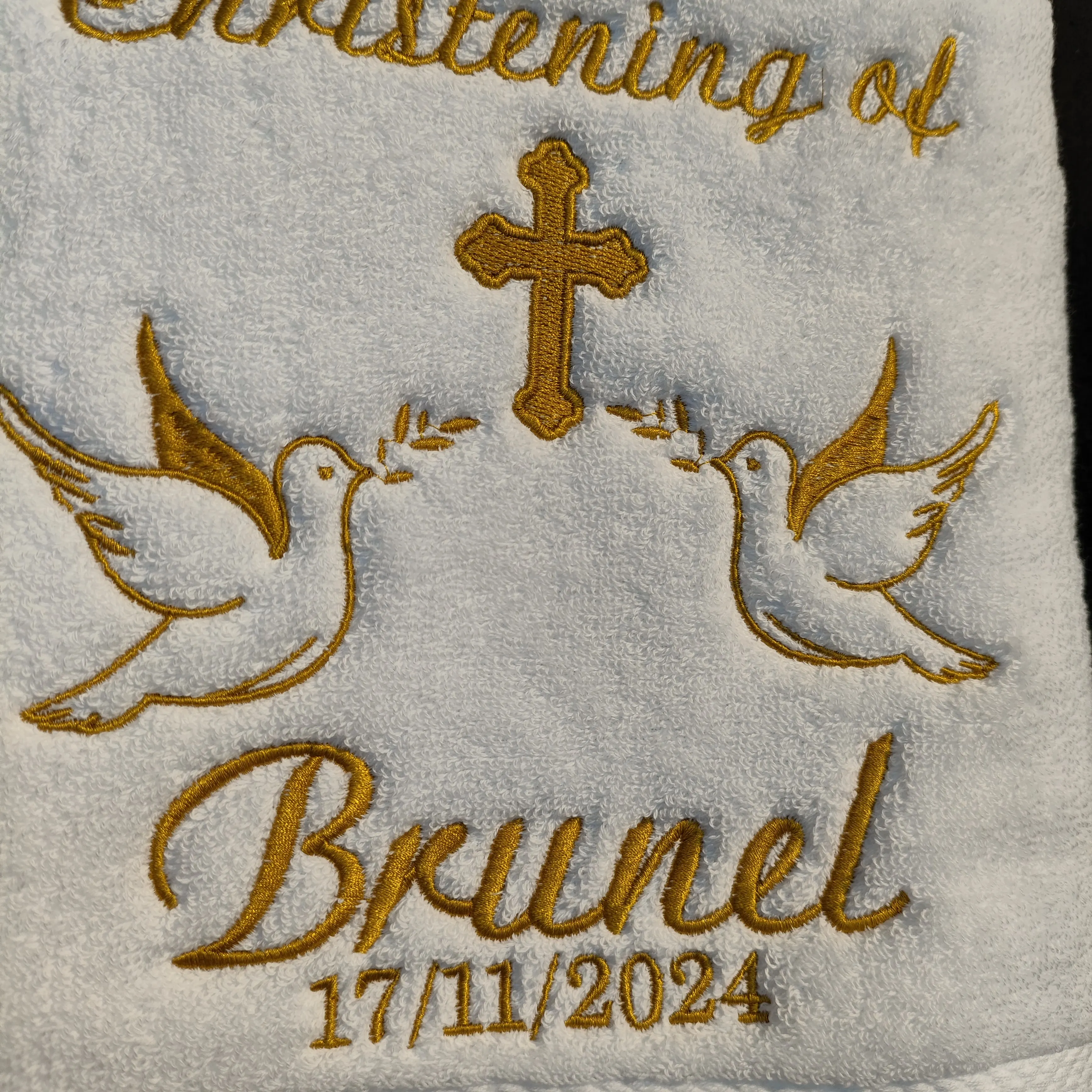 Customized Embroidery Baptism Towel 70x140cm Bath Towels for Baby Christening White Towel with Name and Date Angel wings cross 2