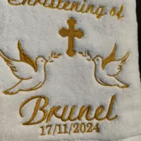 Customized Embroidery Baptism Towel 70x140cm Bath Towels for Baby Christening White Towel with Name and Date Angel wings cross 2