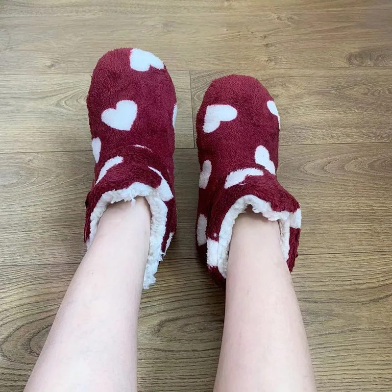 House Slipper Boot Women Heart Love Winter Warm Non Slip Fleece Soft Indoor Plush Cotton Female Home Floor Shoes Men High Tube