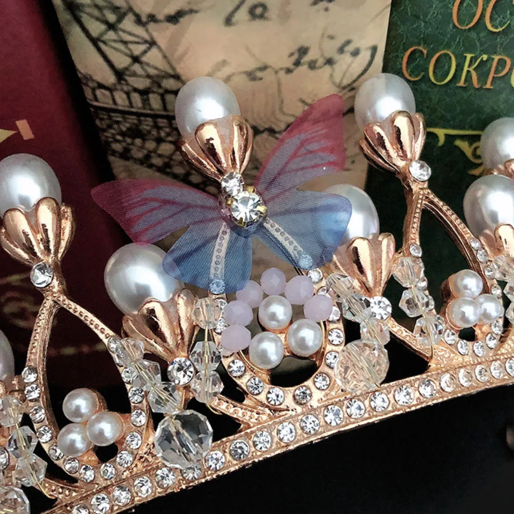 Headwear Rhinestone Tiara Handmade Butterfly Princess Crown Pearl Headband Tiaras for Girls hair accessories hair headband accessories