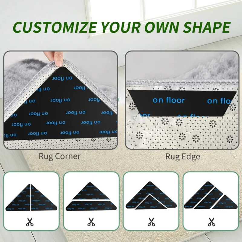 4/8/16pcs Carpet Non-slip Sticker Reusable Washable Anti Curling Carpet Patch Fixed Stickers Floor Mat Tape Gripper Corner Pad