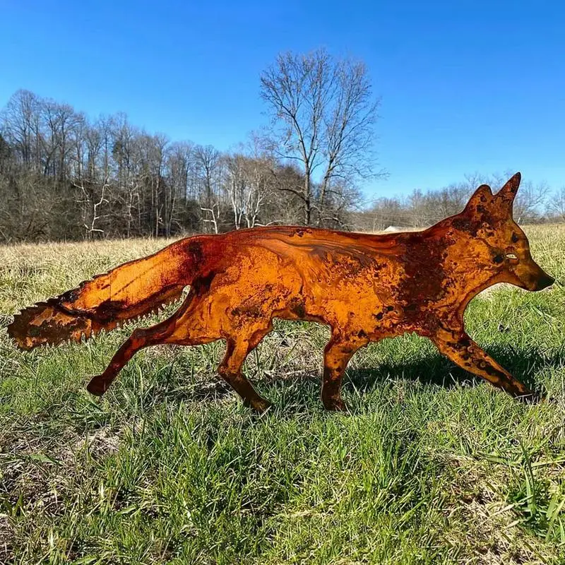 

Rustic Metal Fox Garden Stakes Sneaky Animal Garden Stakes Decoratives 3D Animal Shape Yard Art Sculptures For Home Decorations