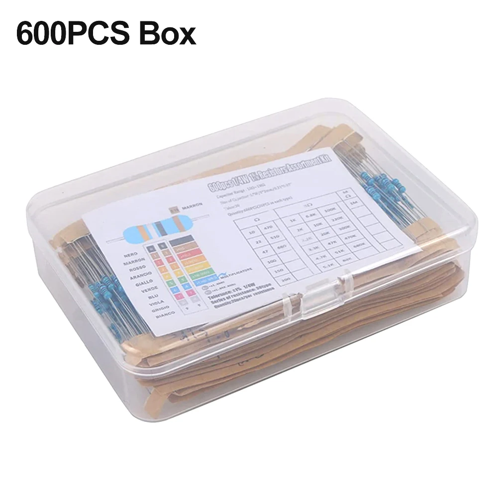 300/600pcs 금속 필름 저항기 팩 모듬 키트 30종 금속 필름 저항 모듬 키트 10R-1M 저항 1% 1/4W