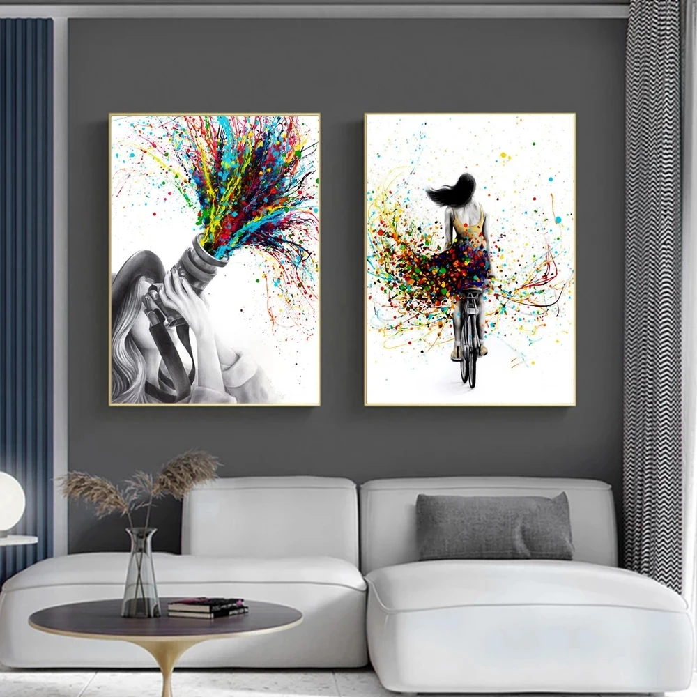 Graffiti Poster Mädchen Spielen Klavier Ballett Musik Frau Farbe Haar Leinwand Malerei HD Druck Wand Kunst Bild Wohnzimmer Hause decor Foto