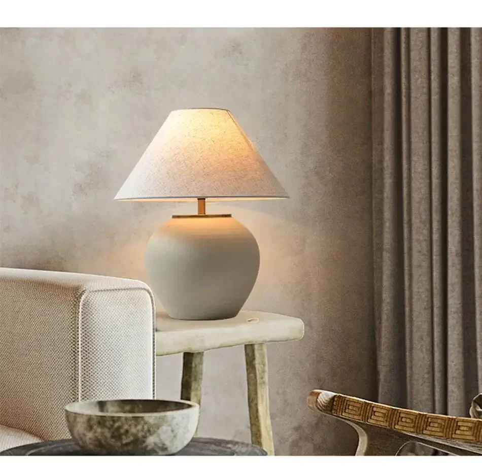Description Picture 6 of itemCeramic Table Lamp Wabi-sabi Style Retro Black And White Decorative LED Lighting Creative Minimalist Bedroom Study Desk Lamp