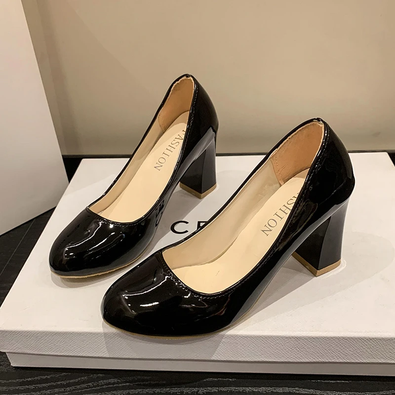 

Sexy Round Toe Thick Heels Summer Slingback Women's Pumps Sweet Design Shallow Slip on Shoes Office Lady Shoes Party Dress Heels
