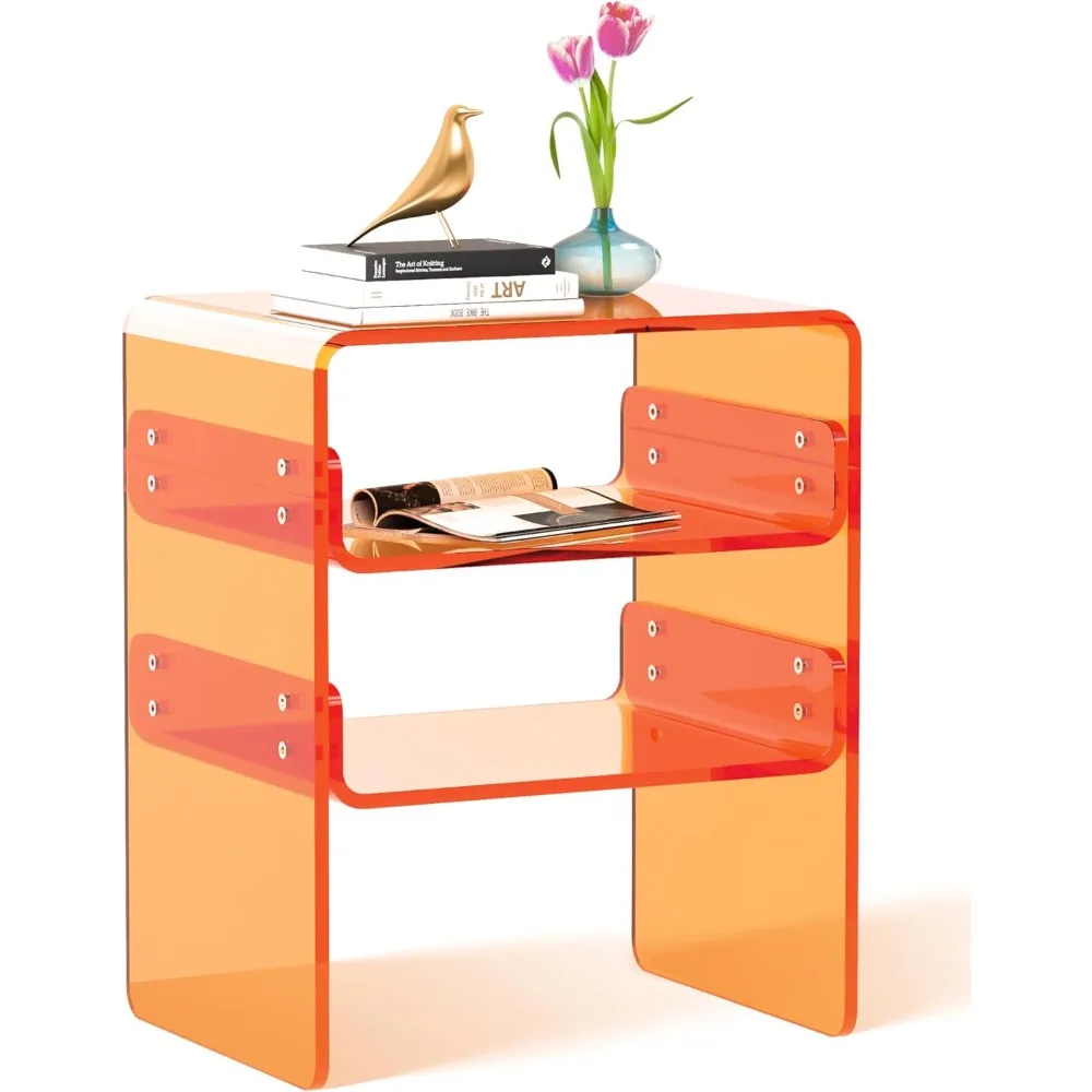 Sleek Acrylic End Table/Nightstand/Bedside Multi-Tiered 3-Level Storage, Space-Efficient 15.7" Dx11.81 Wx18.9 H